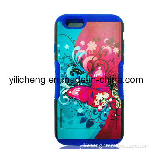for iPhone6 High Quality of Color Painting Silicon + PC Cover Case with Stand
